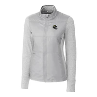 Coupe-vent matelassé hybride DryTec Stealth pour femme, gris chiné, avec logo du casque des Jaguars de Jacksonville, et fermeture éclair intégrale.