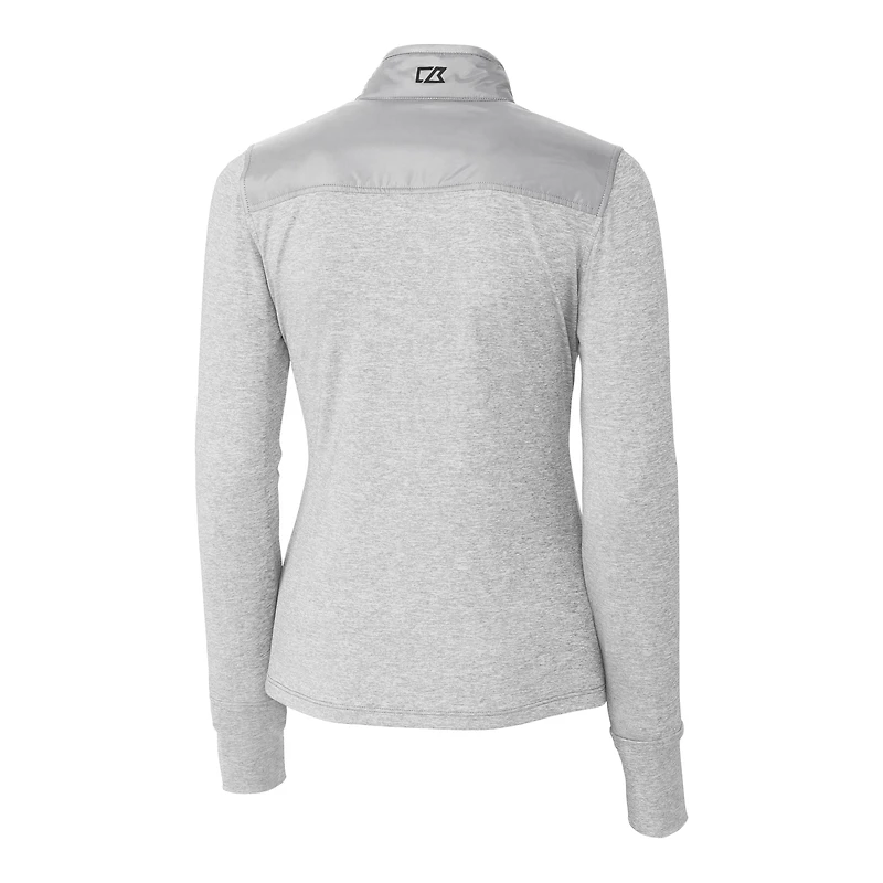 Coupe-vent matelassé hybride DryTec Stealth pour femme, gris chiné, avec logo du casque des Jaguars de Jacksonville, et fermeture éclair intégrale.
