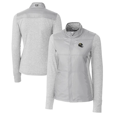 Coupe-vent matelassé hybride DryTec Stealth pour femme, gris chiné, avec logo du casque des Jaguars de Jacksonville, et fermeture éclair intégrale.