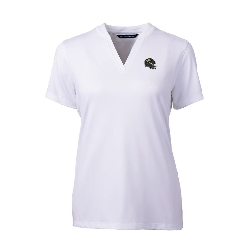 Haut à col en V extensible DryTec Forge pour femme, coupeur et buck, blanc, logo du casque des Jaguars de Jacksonville