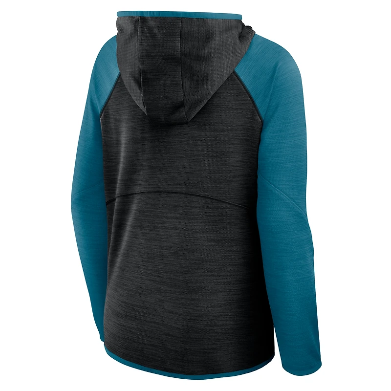 Women's Fanatics Black/Teal Jacksonville Jaguars Redzone End Around Pass Raglan Full-Zip Hoodie