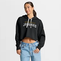Sweat à capuche court surdimensionné noir Jacksonville Jaguars Fanatics pour femme