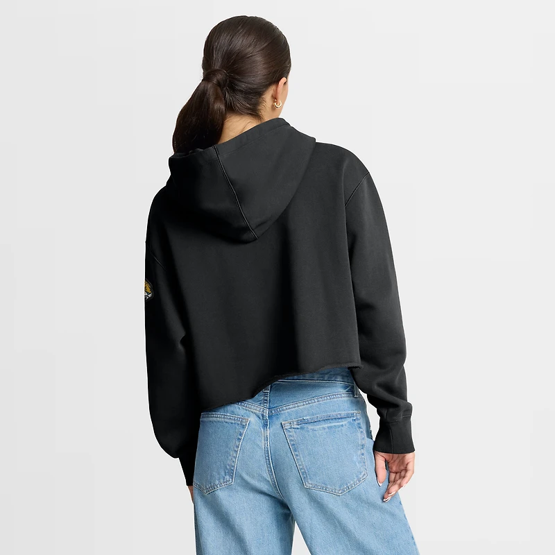Sweat à capuche court surdimensionné noir Jacksonville Jaguars Fanatics pour femme