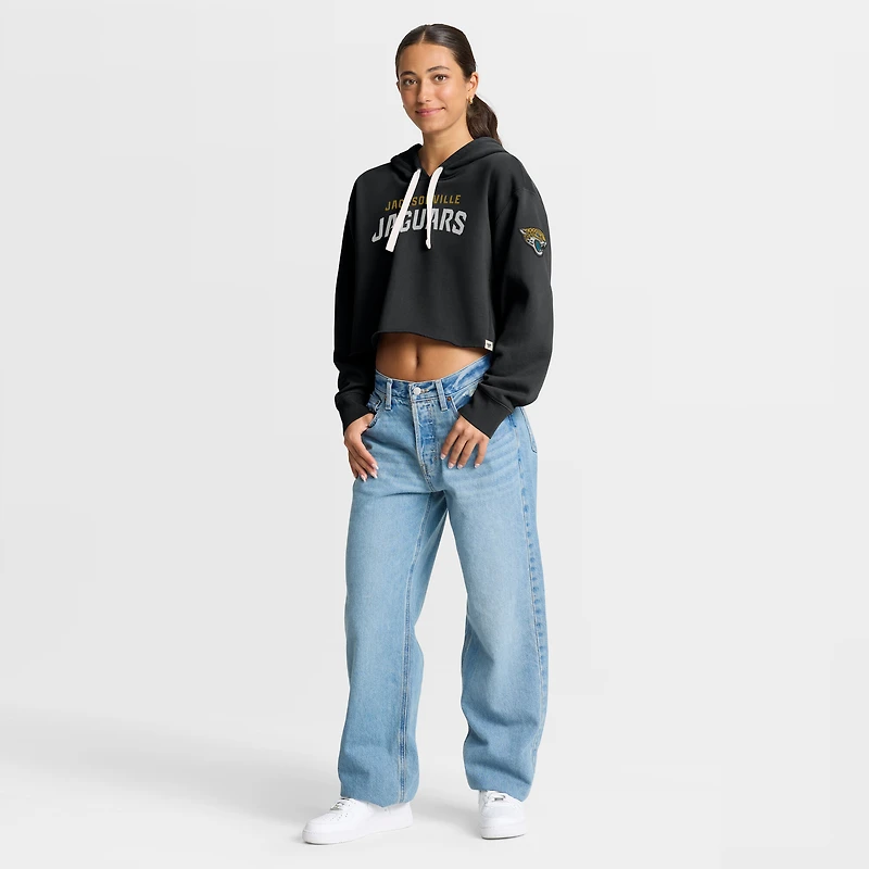 Sweat à capuche court surdimensionné noir Jacksonville Jaguars Fanatics pour femme