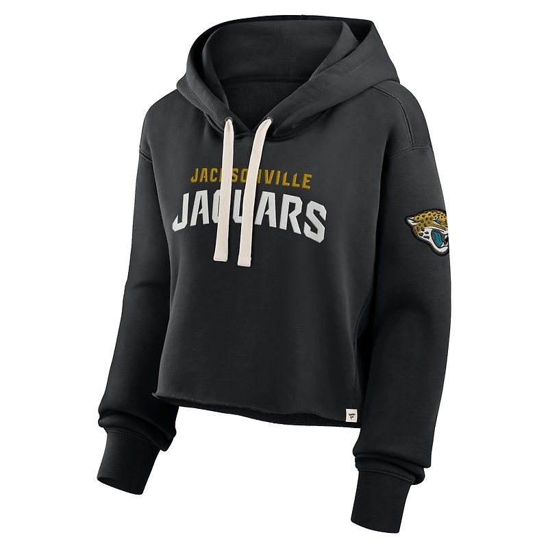 Sweat à capuche court surdimensionné noir Jacksonville Jaguars Fanatics pour femme