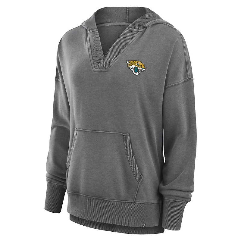 Women's Fanatics  Heather Charcoal Jacksonville Jaguars Initiative Snow Wash French Terry V-Neck Pullover Hoodie