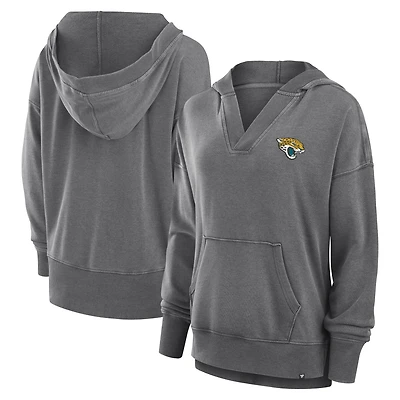 Sweat à capuche col en V molleton français délavé la neige Fanatics Heather Charcoal Jacksonville Jaguars Initiative pour femmes
