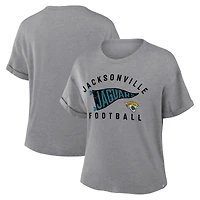 Women's Fanatics Heather Gray Jacksonville Jaguars Pennant Wave Tribute Tri-Blend Boxy T-Shirt