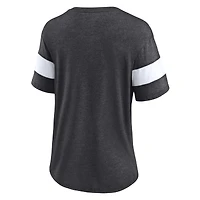T-shirt à col en V tri-mélange détresse de l'équipe des Jacksonville Jaguars Fanatics Heathered Charcoal/White pour femmes