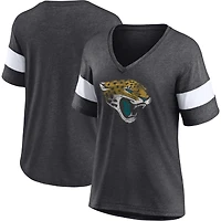 T-shirt à col en V tri-mélange détresse de l'équipe des Jacksonville Jaguars Fanatics Heathered Charcoal/White pour femmes
