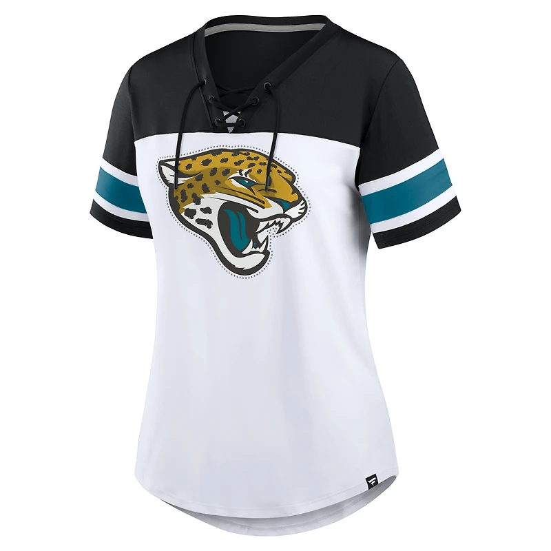 Women's Fanatics White/Black Jacksonville Jaguars Athena Rhinestone Lace-Up V-Neck T-Shirt