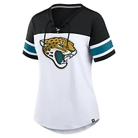 Women's Fanatics White/Black Jacksonville Jaguars Athena Rhinestone Lace-Up V-Neck T-Shirt