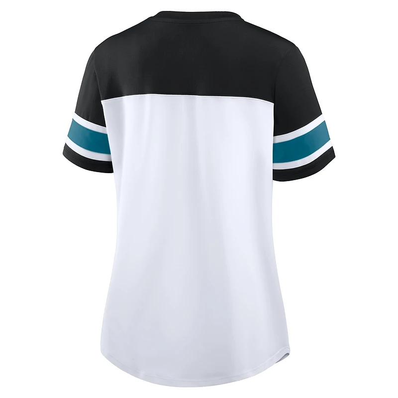 Women's Fanatics White/Black Jacksonville Jaguars Athena Rhinestone Lace-Up V-Neck T-Shirt