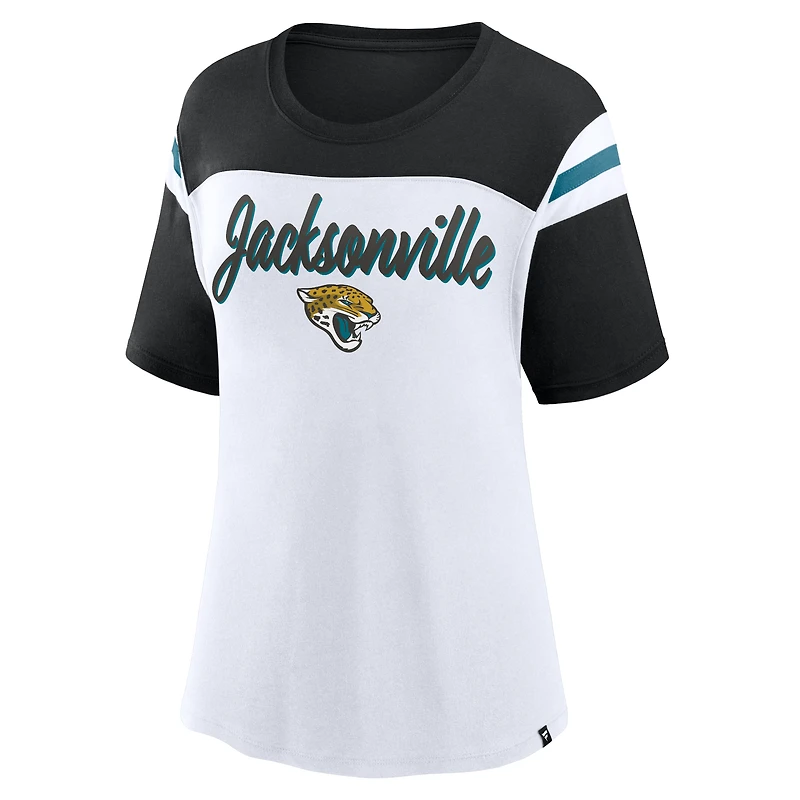 Haut court tendance blanc/noir Jacksonville Jaguars Cheer Chant pour femmes Fanatics