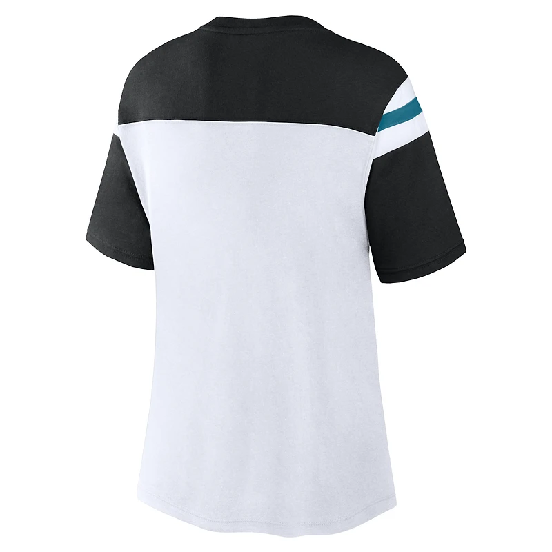 Haut court tendance blanc/noir Jacksonville Jaguars Cheer Chant pour femmes Fanatics