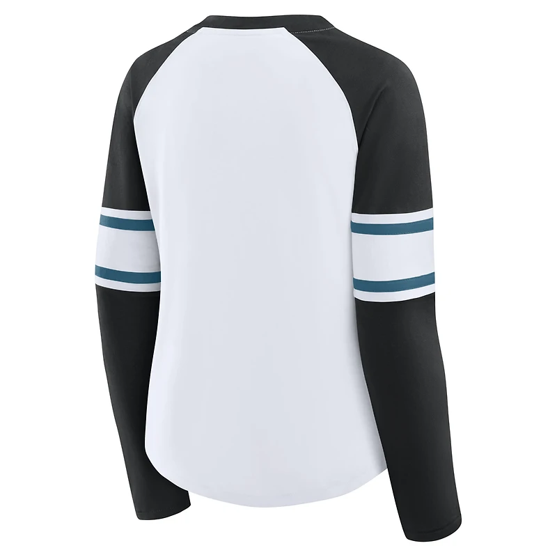 T-shirt à manches longues et col en V lacets raglan pour femme, blanc/noir, Jacksonville Jaguars Redzone Blitz Package