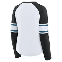 T-shirt à manches longues et col en V lacets raglan pour femme, blanc/noir, Jacksonville Jaguars Redzone Blitz Package