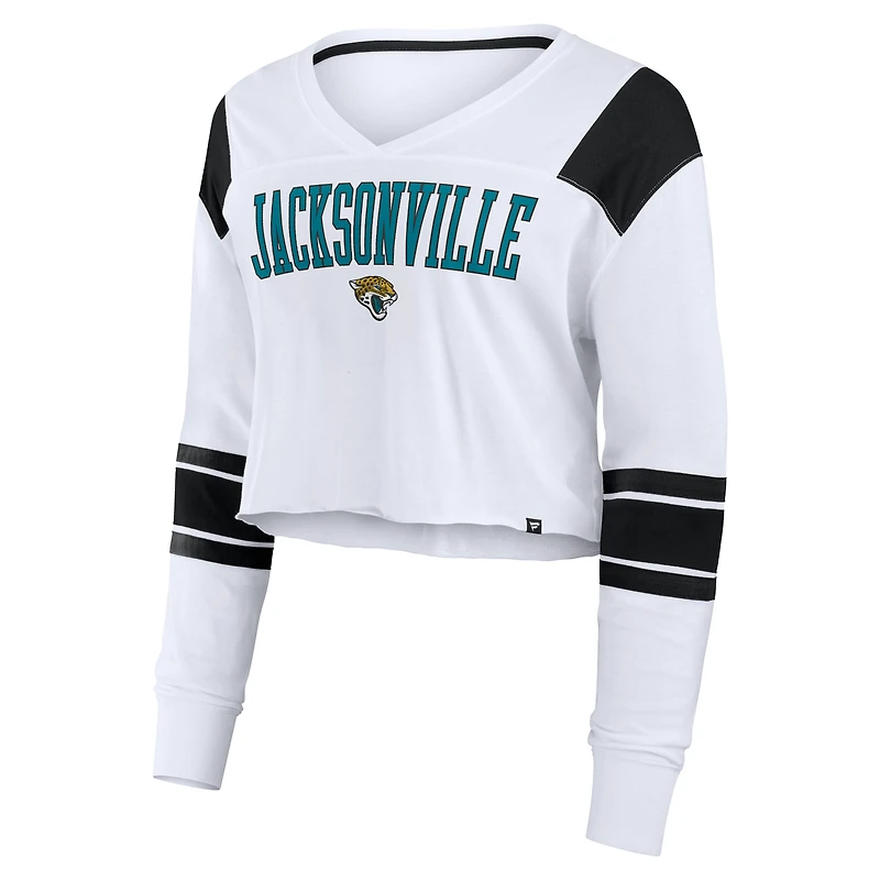 Women's Fanatics  White Jacksonville Jaguars Stretch Cropped Fashion Long Sleeve T-Shirt