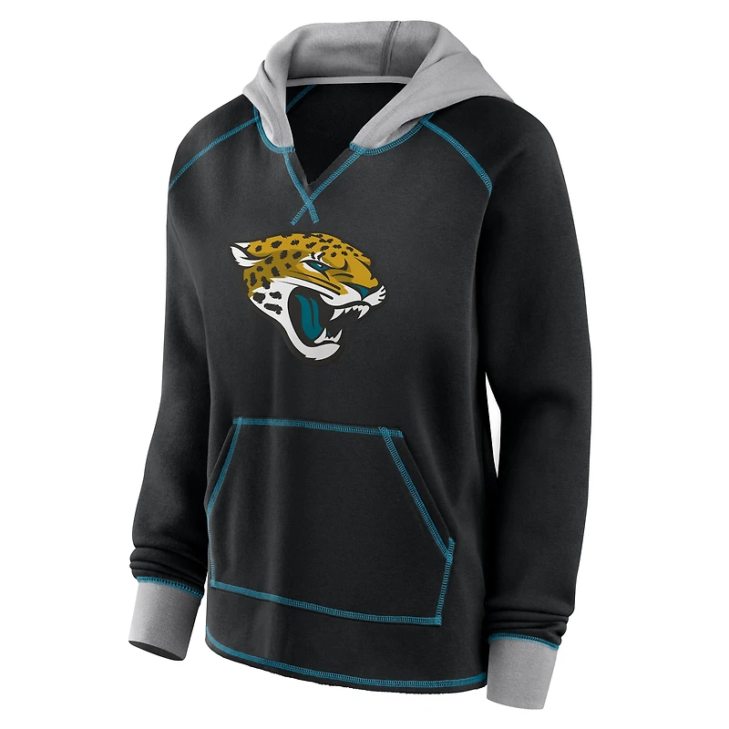 Women's Logo Athletic Black Jacksonville Jaguars Boom Fleece Pullover V-Neck Hoodie
