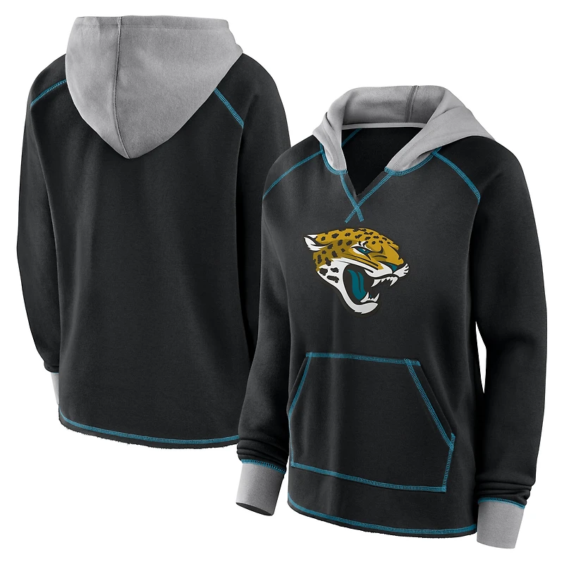 Women's Logo Athletic Black Jacksonville Jaguars Boom Fleece Pullover V-Neck Hoodie
