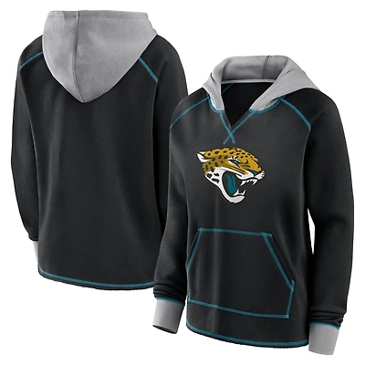 Women's Logo Athletic Black Jacksonville Jaguars Boom Fleece Pullover V-Neck Hoodie