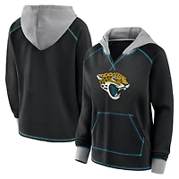 Women's Logo Athletic Black Jacksonville Jaguars Boom Fleece Pullover V-Neck Hoodie
