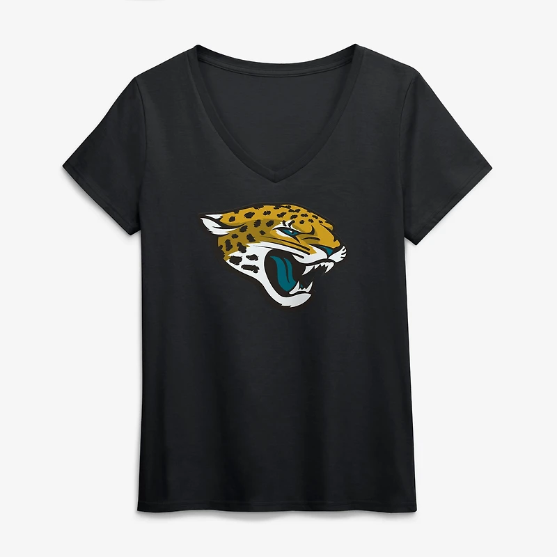 T-shirt à col en V blanc logo principal des Jaguars de Jacksonville pour femmes