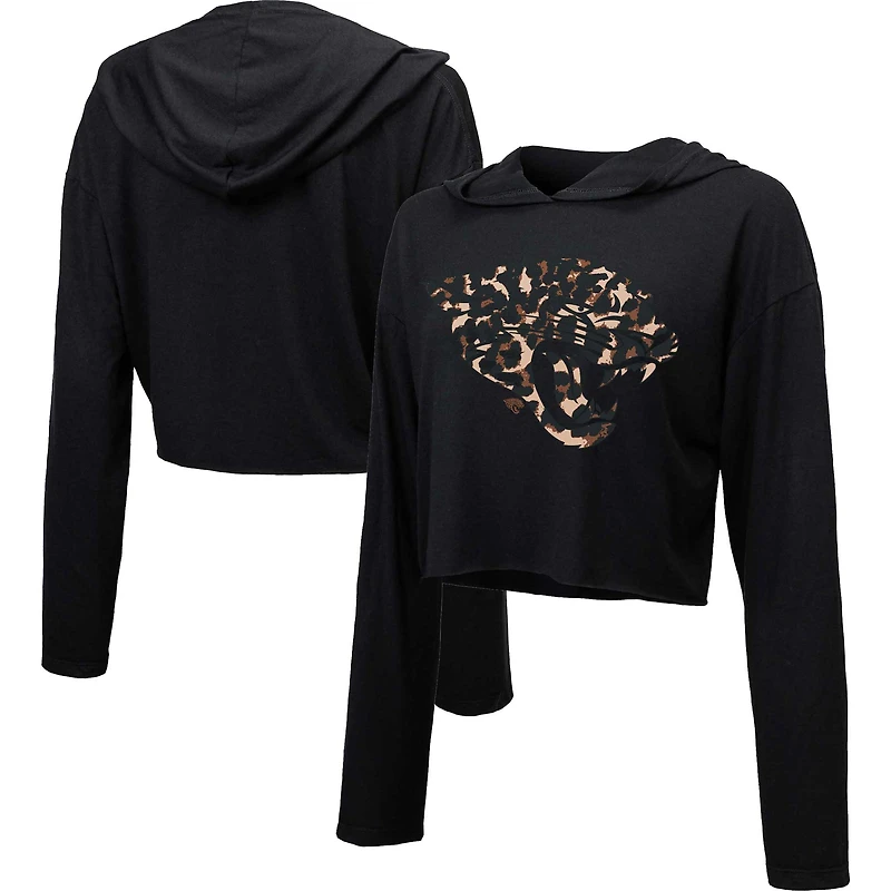 Sweat à capuche court imprimé léopard noir des Jaguars de Jacksonville, la marque Majestic Threads, pour femme