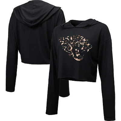 Sweat à capuche court imprimé léopard noir des Jaguars de Jacksonville, la marque Majestic Threads, pour femme