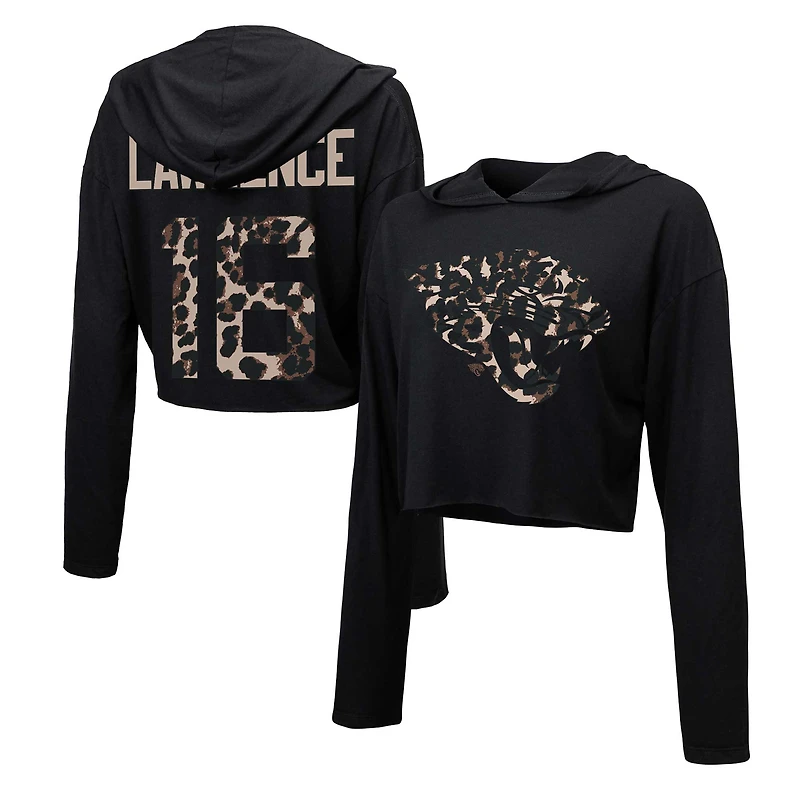 Majestic Threads Trevor Lawrence pour femmes, noir, Jacksonville Jaguars, léopard, nom et numéro du joueur, sweat à capuche court manches longues