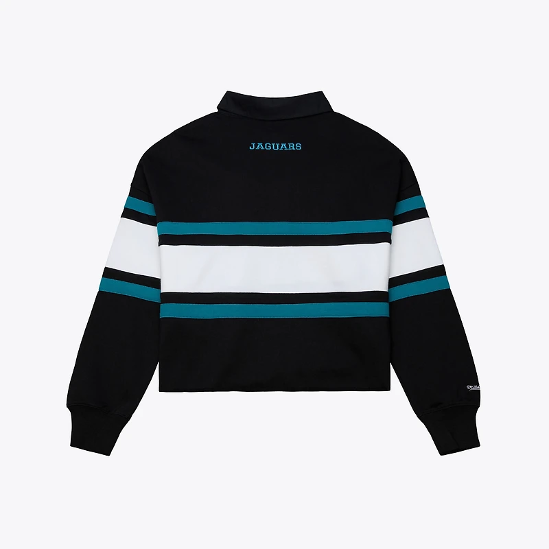 Women's Mitchell & Ness  Black Jacksonville Jaguars Throwback Cropped Long Sleeve Rugby Polo