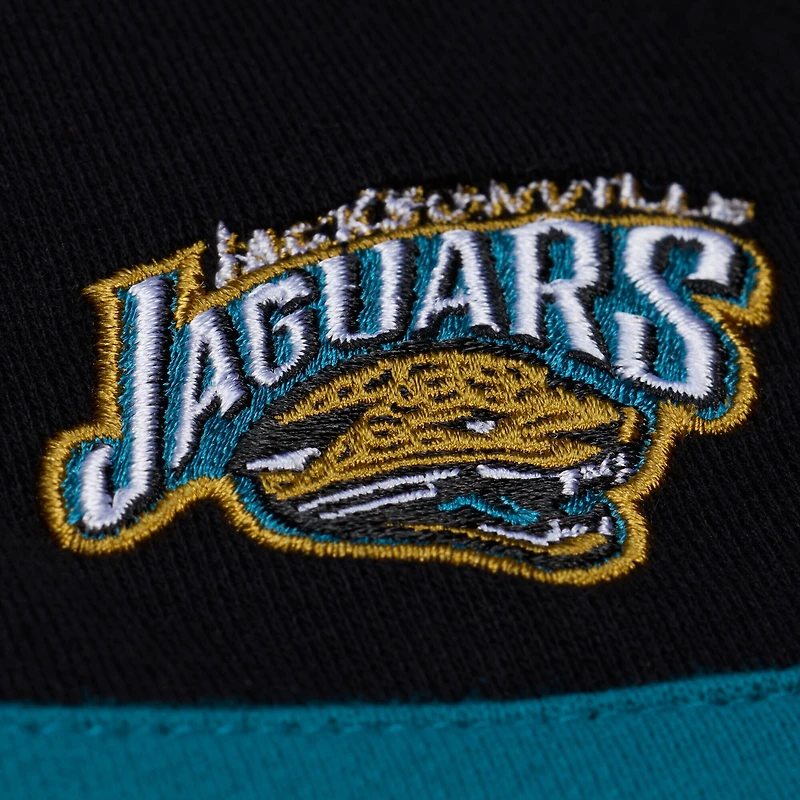 Women's Mitchell & Ness  Black Jacksonville Jaguars Throwback Cropped Long Sleeve Rugby Polo