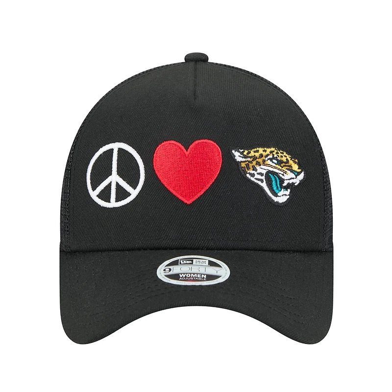 Women's New Era Black Jacksonville Jaguars Peace & Love Trucker 9FORTY Adjustable Hat