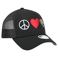 Women's New Era Black Jacksonville Jaguars Peace & Love Trucker 9FORTY Adjustable Hat