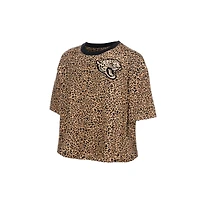 T-shirt court New Era marron Jacksonville Jaguars pour femme, motif léopard, style boxy, maman et moi
