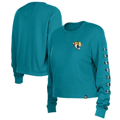 Women's New Era Teal Jacksonville Jaguars Sport Night Thermal Long Sleeve Cropped T-Shirt