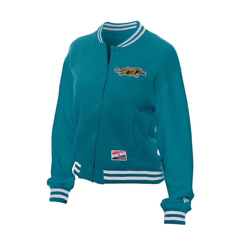 Women's New Era  Teal Jacksonville Jaguars Throwback Fleece Full-Snap Jacket