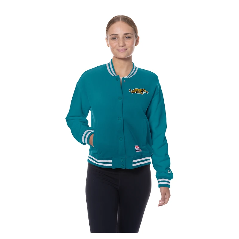 Women's New Era Teal Jacksonville Jaguars Throwback Fleece Full-Snap Jacket