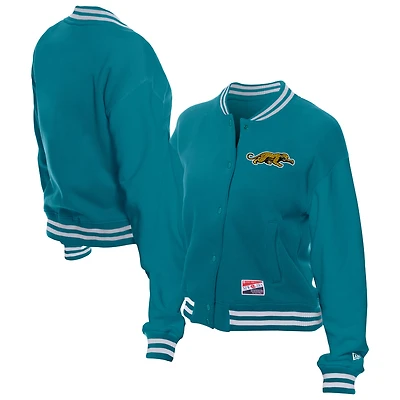 Women's New Era  Teal Jacksonville Jaguars Throwback Fleece Full-Snap Jacket