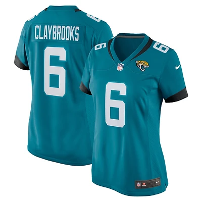 Maillot Nike Chris Claybrooks pour femme, joueur de jeu des Jacksonville Jaguars, bleu sarcelle