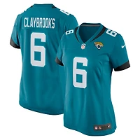 Maillot Nike Chris Claybrooks pour femme, joueur de jeu des Jacksonville Jaguars, bleu sarcelle