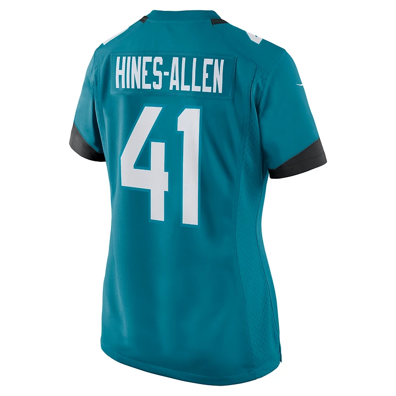 Maillot de match joueur des Jacksonville Jaguars Nike Josh Hines-Allen pour femme, bleu sarcelle