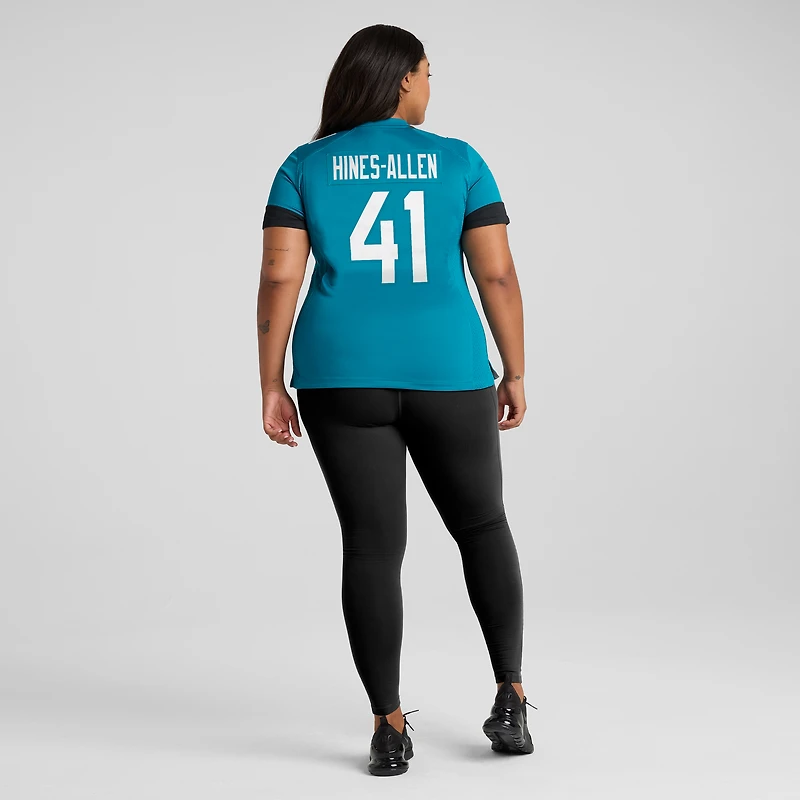 Maillot de match joueur des Jacksonville Jaguars Nike Josh Hines-Allen pour femme, bleu sarcelle