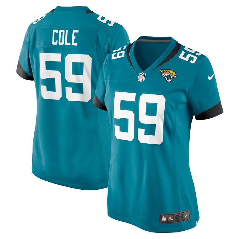 Maillot de match Nike Myles Cole Teal Jacksonville Jaguars pour femme