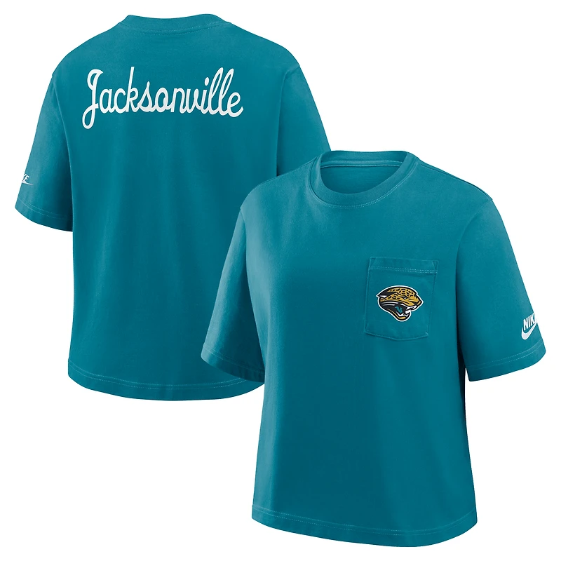 Women's Nike Teal Jacksonville Jaguars Rewind Pocket Boxy T-Shirt