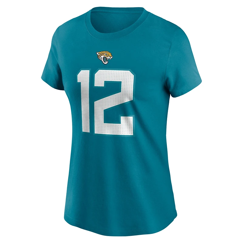 T-shirt Nike Travis Hunter Teal Jacksonville Jaguars pour femme avec nom et numéro