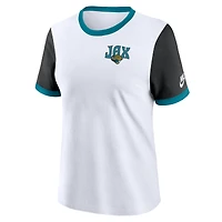 Women's Nike White/Black Jacksonville Jaguars Rewind Ringer T-Shirt
