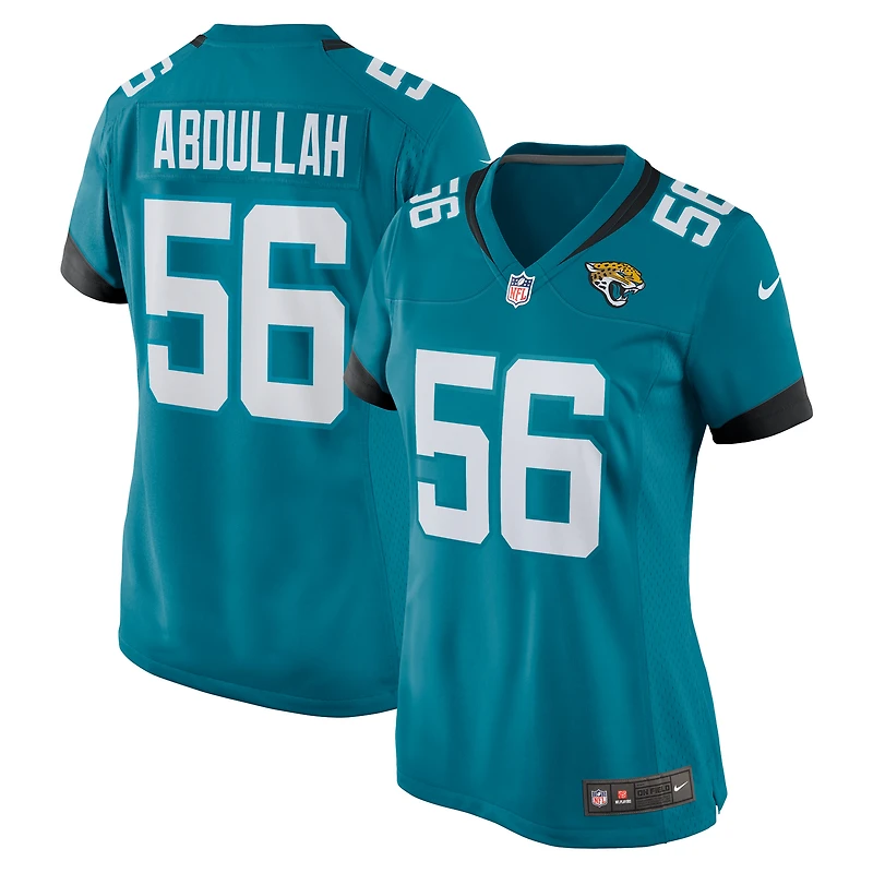 Maillot Nike Yasir Abdullah pour femme, bleu sarcelle, Jacksonville Jaguars Team Game