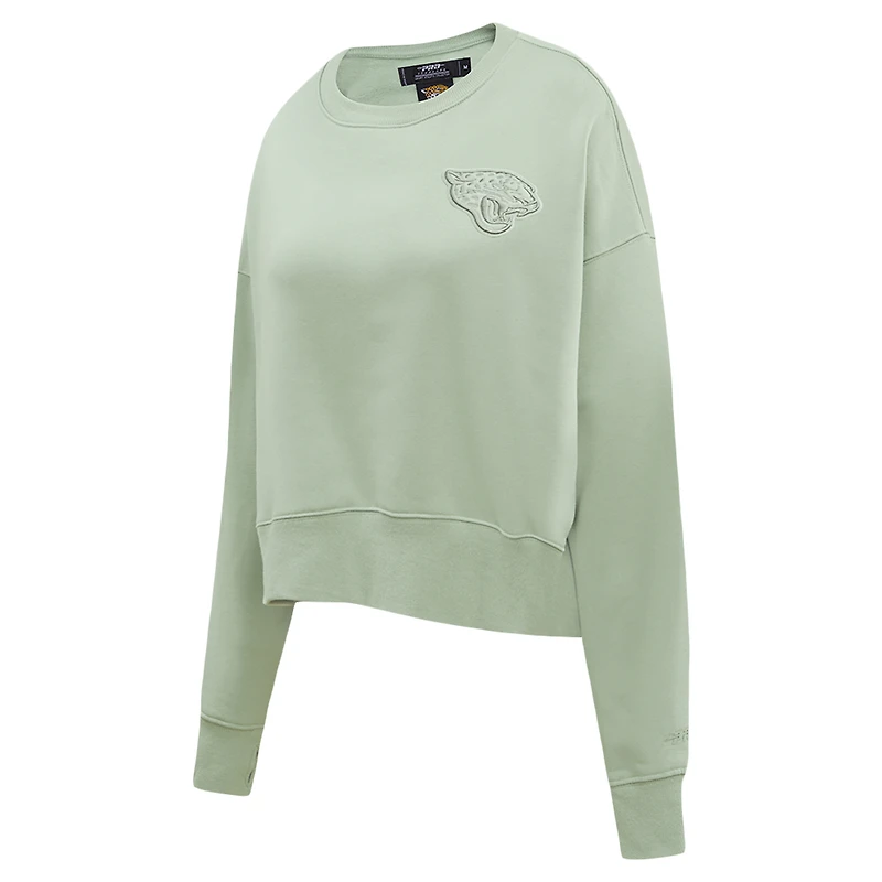 Women's Pro Standard Light Green Jacksonville Jaguars Oversized Cropped Neutral Pullover Sweatshirt