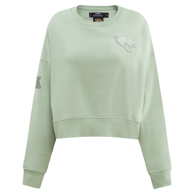 Women's Pro Standard Light Green Jacksonville Jaguars Oversized Cropped Neutral Pullover Sweatshirt